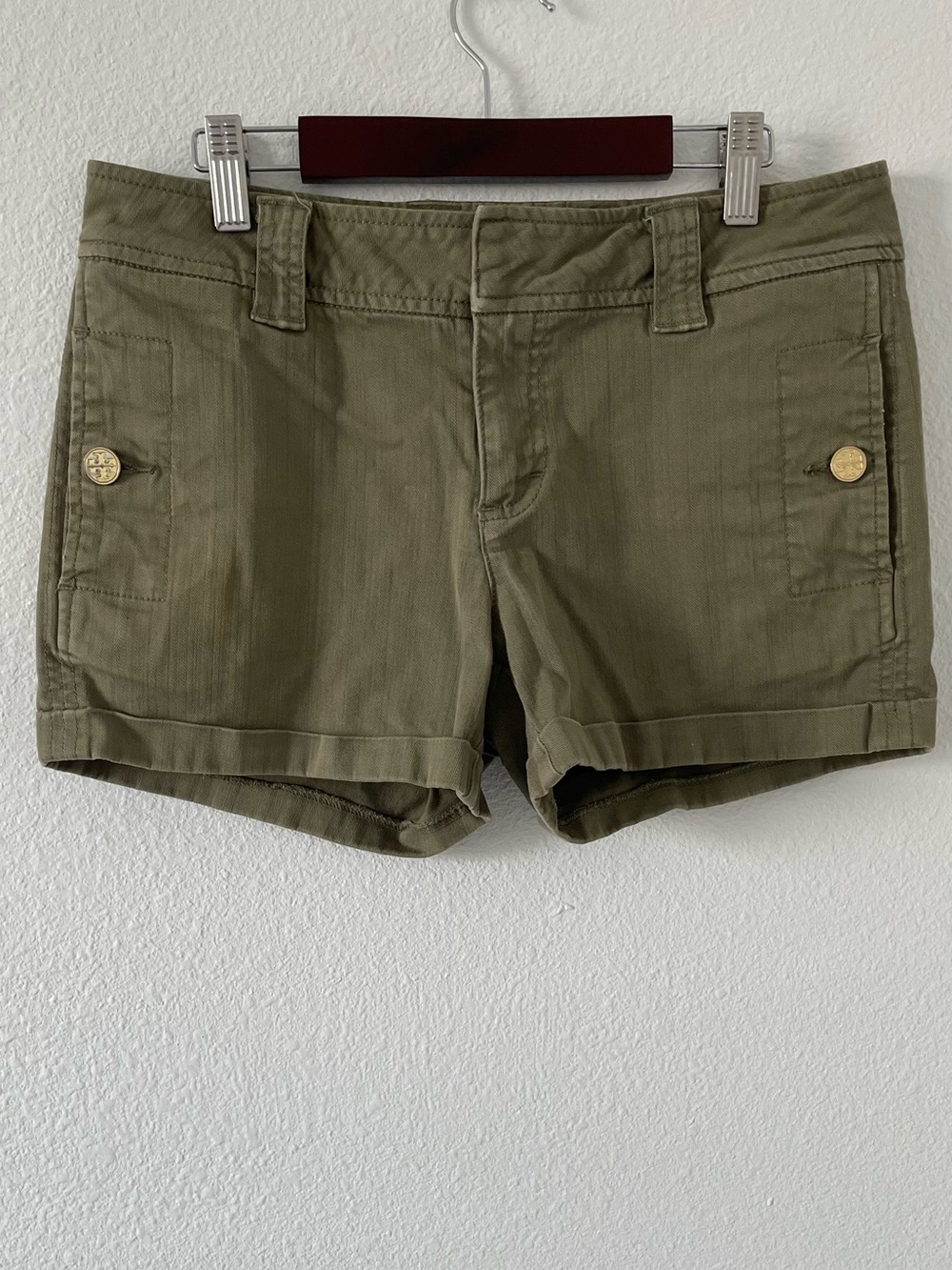 Tory Burch Olive Green Casual Cotton Shorts
